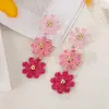 Aretes de Margarita de Rafia Transfronterizos, Aretes Florales Dulces y Delicados Tejidos a Mano, Aretes Estilo Vacaciones en la Playa