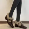 Mocassins Femininos Pretos Elegantes de Salto Grosso Chunky com Forro de Lã 2026 Novo Inverno Outdoor Quente Engrossado Sapatos para o Dia a Dia