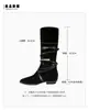 Botas Vaqueras de Cuero Versión 4cm de Altura Interna Aumentada, Mezclilla, Punta Fina, Media Pantorrilla, Tacón Grueso, Botas Largas Vaqueras para Mujer, Estilo Aumenta Altura Otoño/Invierno 2026