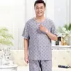 Pijama de Verano de Algodón y Seda para Hombres de Mediana Edad y Mayores, Conjunto Casual Holgado de Dos Piezas para Casa, Talla Grande, Se Puede Usar Afuera