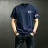 Camiseta de Manga Corta para Hombre de Comercio Exterior Verano Nuevo Estilo Versátil Casual Cuello de Canalé de Moda Camiseta Holgada Estampada para Hombre de Media Manga