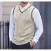 2026 Novo Suéter Masculino de Malha Trançada Sem Mangas Gola V Outono/Inverno Transfronteiriço Tamanho Plus Camisa Básica Casual