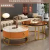 Mesa de centro redonda de pizarra para sala de estar nórdica, mesa de centro creativa con almacenamiento de moda, mesa redonda móvil de tamaño pequeño