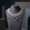 Collar de Encaje Hueco con Perlas Hecho a Mano Europeo y Americano, Accesorio de Cadena para Clavícula Elegante y Gracioso para Vestidos de Novia