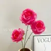 Rosa Artificial de 3 Cabezas con Artesanía de Borde Quemado Vintage para Decoración del Hogar, Escaparates, Hoteles, Bodas y Arreglos Florales de Supermercado