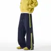 Pantalones de chándal grises para hombre, primavera y otoño, a rayas americanas, pierna ancha, pesados, marca de moda, deportivos, holgados, rectos, casuales, pantalones largos