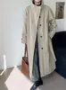 Série Haute Couture Nawu Perfil Clássico Cintura Eólica Jaqueta Corta-vento Feminina Primavera e Outono Gola Reversível Cinza Longa Jaqueta de Temperamento 2127