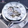 Forsining Fosini A099 Reloj Moda Hombre Casual Correa de Malla Hueco Dorado Mecánico Manual