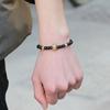 Pulsera de Piedra Natural Negra Mate Qinuo con Cabeza de León y Corona, Pulsera Elástica Extensible, Accesorios de Mono, Joyería de Mano para Hombres