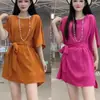 Sudeste Asiático Primavera e Verão Tamanho Grande Solto Moderno Estiloso Amarração na Cintura Moda Manga Curta Roupa Esportiva Atacado