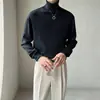 Suéter de gola alta masculina outono e inverno estilo coreano folgado cor sólida manga longa suéter de baixo