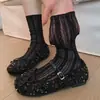 Calcetines Cortos con Lazo Estampado de Corazones, Verano Finos Estilo Ballet, Estilo Mary Jane Japonés, Dulce Estilo JK, Calcetines Fruncidos para Mujer