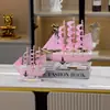 Navegación Suave Rosa Azul Mediterráneo Velero de Madera Adornos Decoraciones para el Hogar Tienda Manualidades Modelo de Velero