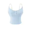 Camisole Picante Estilo Americano de Cintura Alta com Botões no Peito, Regata Curta Listrada Color Block Slim Fit de Verão para Mulheres