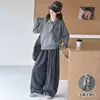 Conjunto de Otoño para Niña: Conjunto de Suéter de Punto y Camisa Polo 2026 Estilo Coreano Casual Moderno Vintage Cuadros Pantalones de Pierna Ancha Ropa