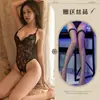 Lencería Sexy de Encaje, Atractivo Conjunto de una Pieza para Mujeres, Caliente Hueco Abierto en la Entrepierna Uniforme Transparente Ropa de Noche