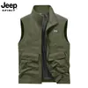 Colete Masculino JEEP SPIRIT com Gola Alta e Múltiplos Bolsos para Pesca Casual ao Ar Livre, Colete de Secagem Rápida