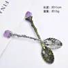 Cuchara de Cristal Amatista Natural, Cuchara de Postre de Cobre Creativa con Diseño Tallado Vintage Incrustado, Cucharilla para Juego de Té y Café