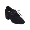 Zapatos nuevos de primavera y otoño 2024 para mujer, zapatos de terciopelo mate con cordones, punta fina, de una sola capa, zapatos de tacón medio grueso, tallas 32-45, zapatos de comercio exterior