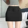 Tiro real Otoño/Invierno Engrosado Nuevo Simple Estilo Old Money Versátil Letra Bodycon Mini Falda Pantalones Mujer con Cinturón