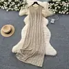 Vestido Largo de Hielo de Seda Calado Crochet Estilo Coreano Suave para Mujer Verano 2026 Cuello Redondo sin Mangas Tipo Camiseta de Gama Alta