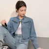 Foto Real de Jaqueta Jeans Casual Retro Americana com Zíper Curto para Mulheres, Estilo Fino para Primavera e Outono, Top Esportivo Estilo Hong Kong, Tendência