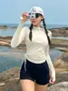 Novo Maiô Dividido de Manga Longa 2025 para Mulheres Cobrir a Barriga e Parecer Mais Magra Roupa de Banho para Resort de Praia e Fonte Termal [Peça Única Dropshipping]