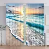 Cortinas Criativas de Verão Transfronteiriças com Estampa de Linhas do Mar, Conchas e Corais para Decoração de Ambiente de Sala de Estar e Quarto