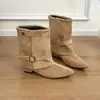 Botas de tacón grueso para mujer con hebilla, moda post-apocalíptica, estilo retro, suela suave, versátiles para otoño, nuevas botas de caña media 2026 con perneras de pantalón