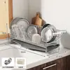 Estante escurridor de cocina de acero inoxidable 304, escurreplatos, organizador de fregadero de un solo nivel de borde estrecho ultraestrecho para platos