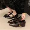 Sapatos de salto alto fino bico fino femininos 2026 novo estilo elegante sola macia couro macio confortável salto baixo bico fino sapatos Mary Janes franceses femininos