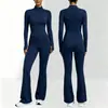 Conjunto de yoga sin costuras ZORA de manga larga con cremallera y pantalones acampanados, atuendo de otoño para fitness y entrenamiento para mujer