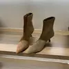 Botines de tacón alto, punta fina, gamuza, color caqui, corte ajustado, zapatos de mujer, nueva colección de otoño 2026, botines cortos estilo coreano