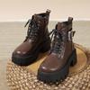 Botas Martin de Solado Grosso para Mulheres, Novidade Outono e Inverno 2024 Estilo Britânico Preto Motocicleta Aumenta Altura Botas Curtas Tendência