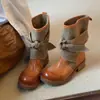 Diseño de nicho estilo vintage 2026 otoño e invierno nueva moda botas vaqueras para mujer con lazo de lona de tubo corto botas de montar