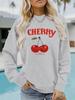 Sudadera de cuello redondo casual de manga larga para mujer de otoño e invierno transfronteriza europea y americana con estampado de cerezas