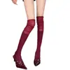 Calcetines rojos Ancora color vino calcetines de canalé para pantorrilla de pasarela para mujer finos de algodón a rayas grises de longitud media INS felpa hasta la rodilla