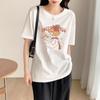 Verano Nueva Camiseta de Manga Corta para Mujer Algodón Suelta Estilo Coreano Ins Ropa de Mujer Versátil Estampado de Dibujos Animados Top de Media Manga Trendy Exportación
