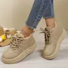 Nuevas Botas de Algodón con Plataforma para Mujer, Caña Baja, Color Sólido, Piel Resistente a la Suciedad, Forradas de Felpa para Calidez, Dropshipping para Comercio Electrónico, Botines de Invierno