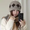 Gorro de Punto con Diamantes en Bloques de Color Fair Isle para Mujer 2026 Otoño Gorro Cálido para el Frío Hace que la Cara Parezca Más Pequeña Gorro Holgado de Lana Gorro