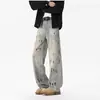 Pantalones Cleanfit con Acabado de Alta Gama, Elegante Mezclilla Lavada con Diseño de Salpicaduras, Pantalones de Algodón Rectos Acampanados Retro Americano de Moda para Hombre