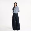 Roupas Femininas de Seda Laranja # Retro Americano High Street Jeans de Sarja Lavagem Escura Desconstruído Costurado Wide-Leg Scimitar para Homens e Mulheres
