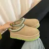 Botas de Nieve Transfronterizas 2025 de Cuero Genuino y Piel con Suelas Gruesas, Versión 2.0 Estilo Étnico, Zapatos de Algodón para Mujer Taz de Deslizamiento de Invierno