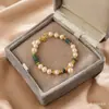 Guochao Nuevo Estilo Perla de Agua Dulce Natural Ágata Roja Jade Jade de Agua Clara Pulsera Piedra Diseño de Moda Sentido Joyería de Mano Venta al por Mayor
