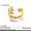 Anillo de Acero Inoxidable Chapado en Oro de 18K Estilo Europeo y Americano de Sol, Luna y Estrellas para Mujer, Diseño Único, Anillo de Acero de Titanio con Diamantes Completos, No se Desvanece