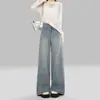 Jeans de Pierna Ancha de Tiro Alto Retro Azul Claro para Mujer 2025 Primavera y Otoño Nuevos Pantalones Holgados Tipo Cubo para Cuerpo Pera