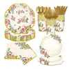 Renda Floral Inglês Vintage Conjunto de Louça Descartável Suprimentos para Festa de Família e Amigos Pratos de Papel Descartáveis para Festa