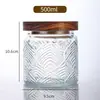 Pote de vidro transparente com relevo de flor de begônia estilo japonês vintage, pote de armazenamento de lanches, chá, pote selado, garrafa de vidro para armazenamento na cozinha