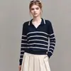 Suéter de tricô listrado color-blocking novo estilo início do outono estilo preguiçoso outono top curto de tricô feminino