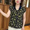 Moda para mulheres de meia-idade e idosas, floral, manga curta, estiloso, estilo mãe, verão, novo, versátil, gola dobrável, camiseta casual top